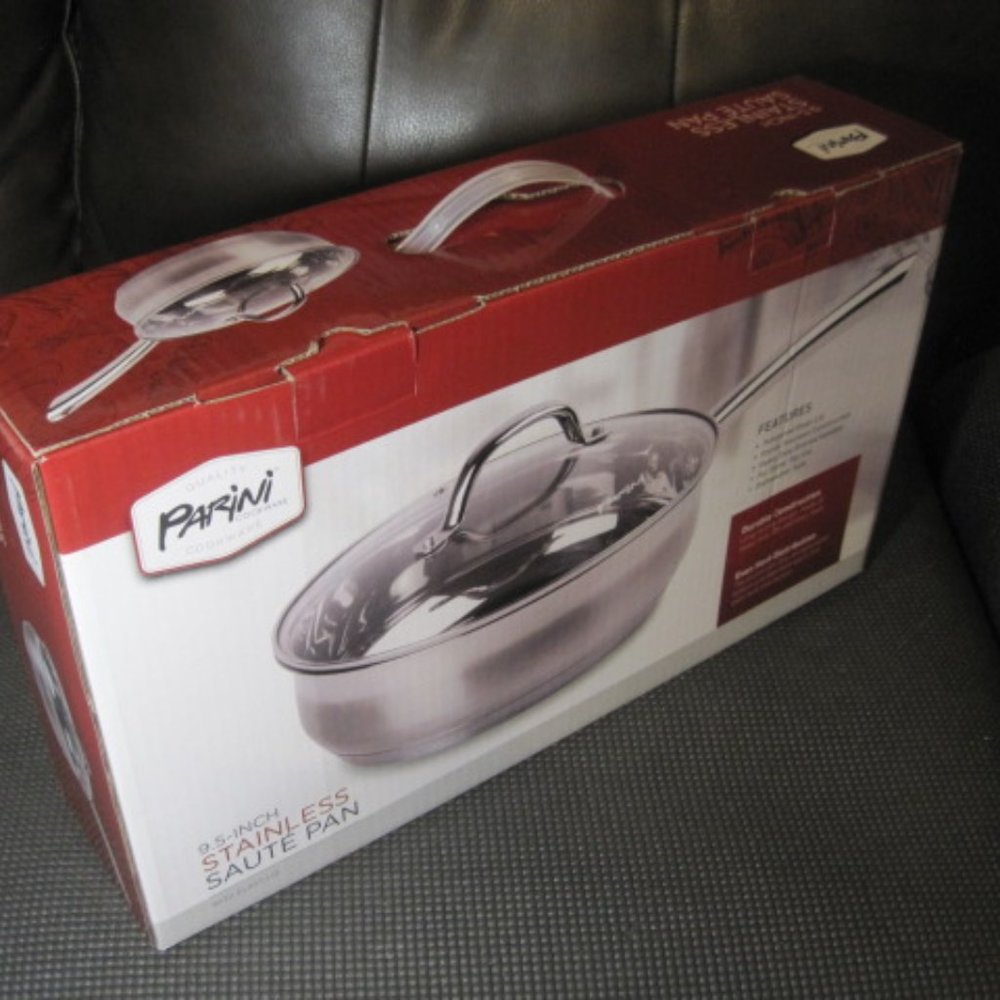 NEW Parini  Stainless Steel 9.5" Skillet Saute Frying Pan & Lid In Original Box
